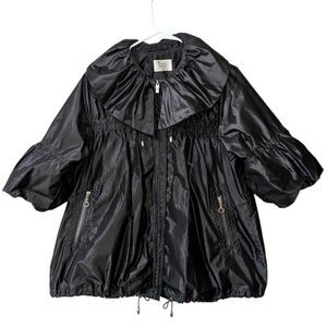 VTG TARA JARMON Paris Metallic Black Ruched 3/4 Sleeve Windbreaker Jacket US 8